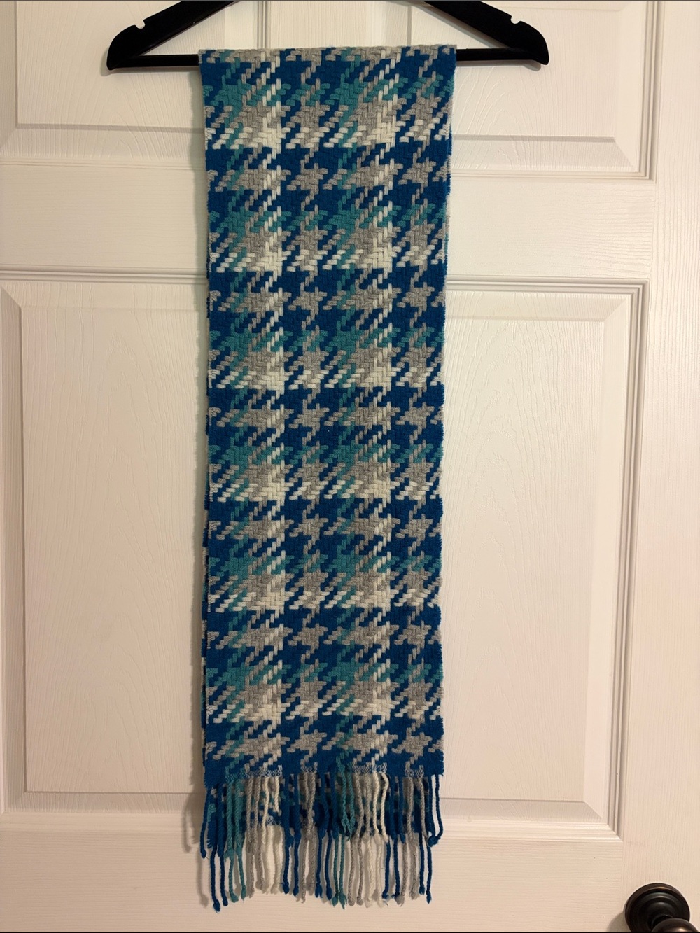 Charter Club Teal & Blue Plaid Cashmere Fringed Scarf